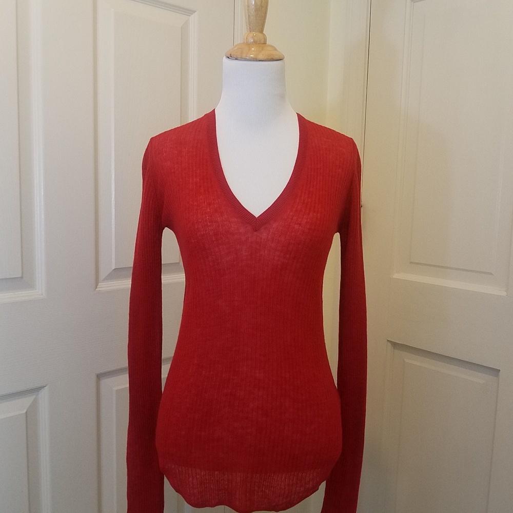 ZARA KNIT RIBBED RED SHEER SWEATER